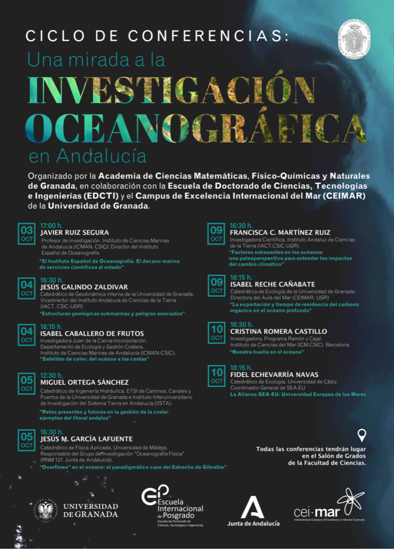 Cartel del Ciclo de conferencias: Una mirada a la investigación oceanográfica en Andalucía.