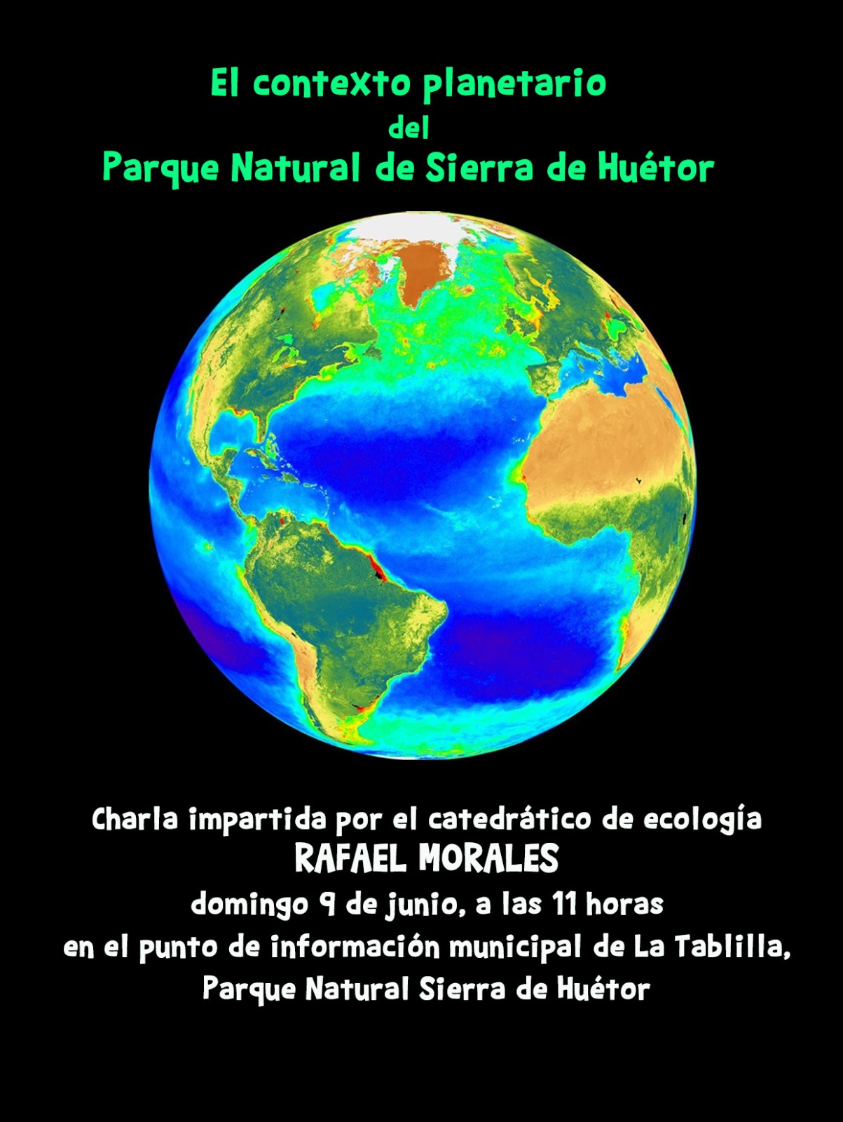 Cartel conferencia "El contexto planetario del Parque Natural de Sierra de Huetor", Rafael Morales