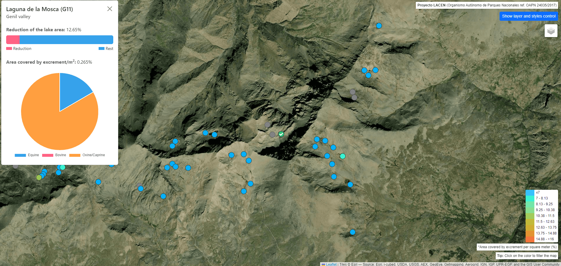 Captura de pantalla de la aplicación "Estado ecológico de las lagunas de Sierra Nevada"
